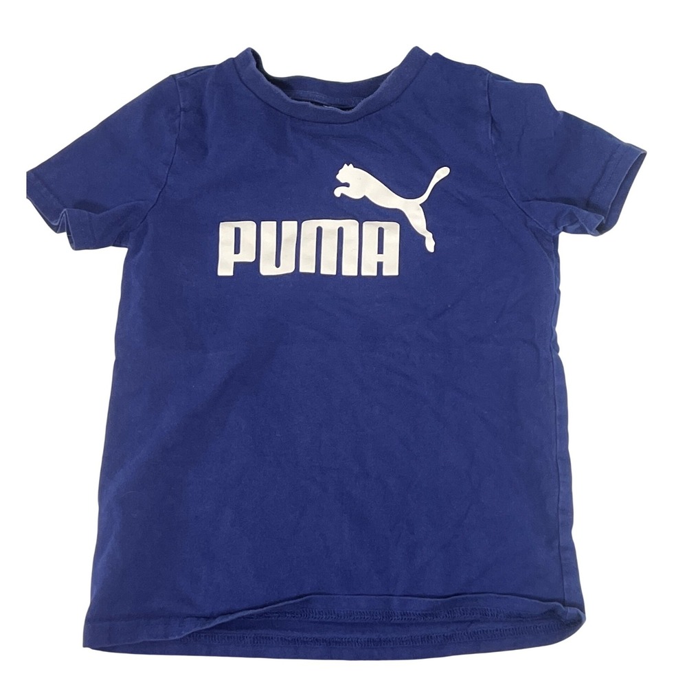 Puma Kids Blue White Short Sleeve Shirt Boys 4/5 Loungewear Athletic Sporty‎